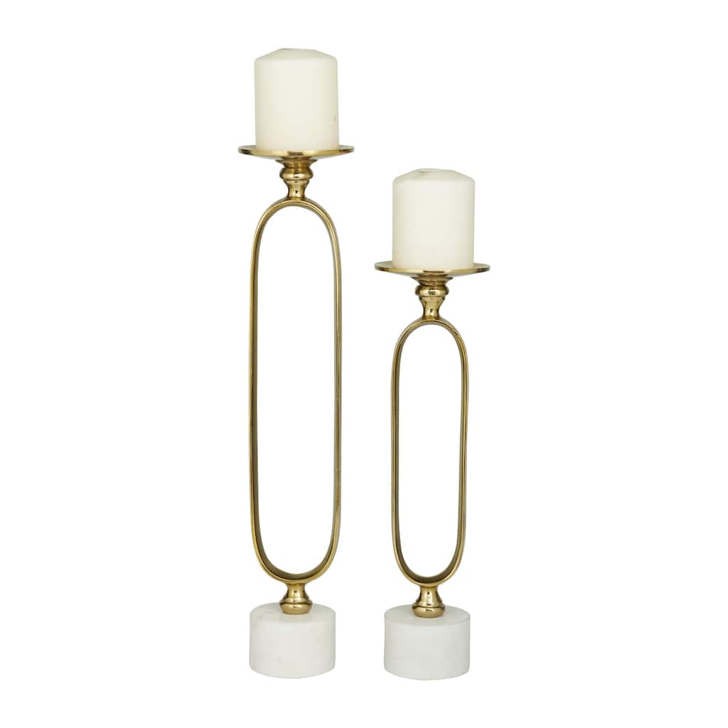 Aluminum Metal Paper Clip Pillar Decorative Candle Holder with Marble Base - Set of 2 Gold, Silver, Black - Roche River Decor