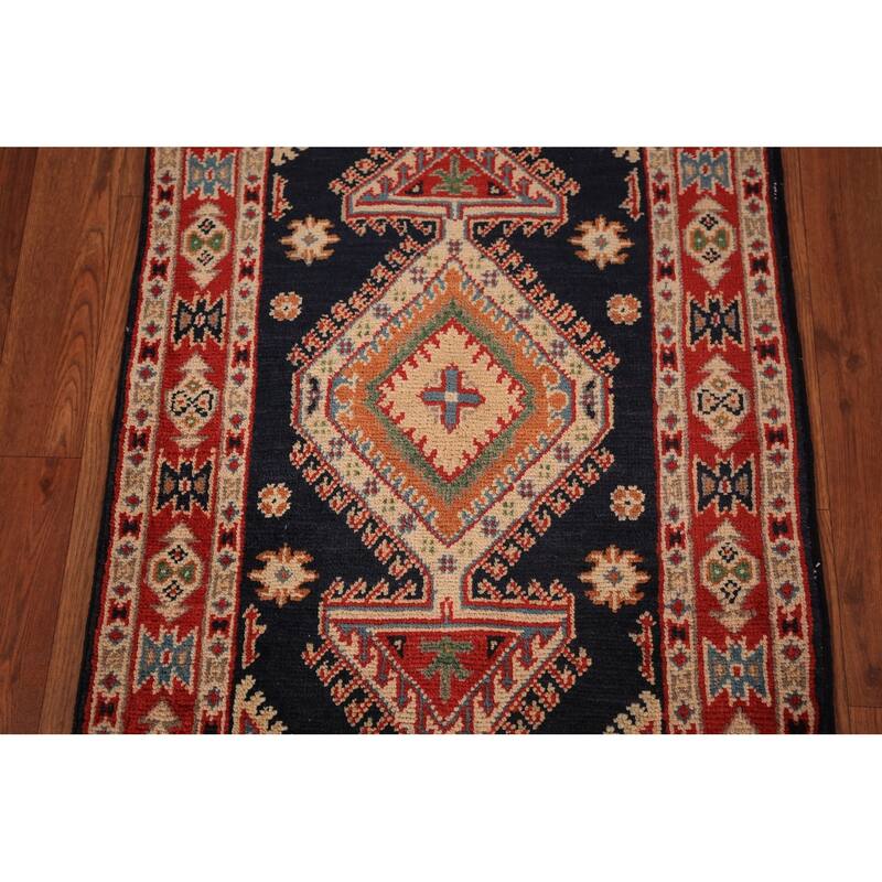 Dark Navy Blue Kazak Oriental Foyer Rug Hand-Knotted Wool Carpet - 2'0" x 3'0"
