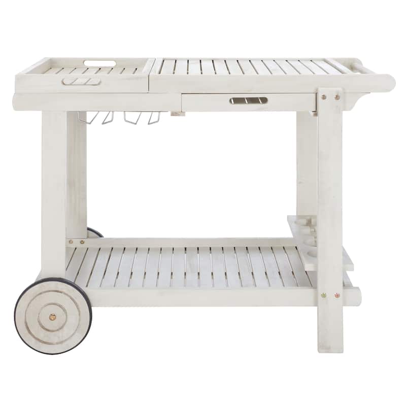 SAFAVIEH Outdoor Nallely Acacia Wood Tea Trolly - 24Wx39Dx30H