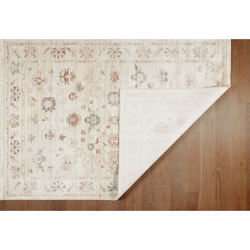 Terra by Obeetee Umbria Floral Beige Rug - 2'2" x 7'6"