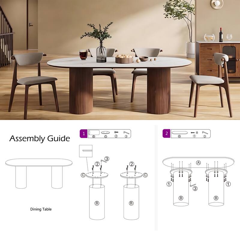 71" Modern Rectangular Dining Table with Stone Table-top, Wood Legs