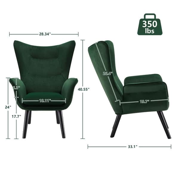 dimension image slide 1 of 6, Upholstered Wingback Armchair Leisure Accent Chair, Single - 40.55" H x 28.34" W x 33.1" D
