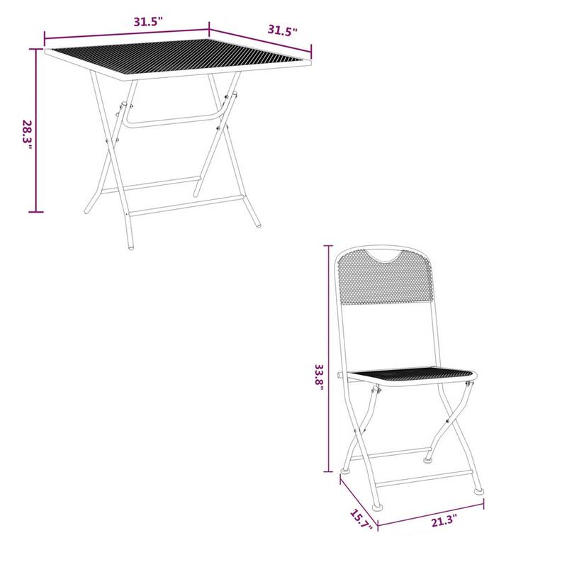Yoko 5pc Outdoor Dining Breakfast Set, Dark Gray Folding Metal Frame