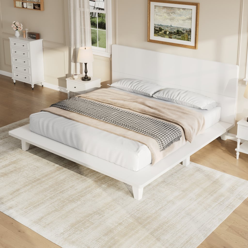 Wooden Platform Bed Frame with Headboard, Rustic Bed Frame with Wood Center Slats Support, No Box Spring Needed, Easy Assembly