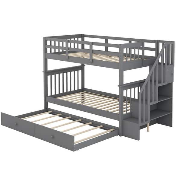 slide 2 of 48, Twin over Twin Bunk Bed with Trundle & Storage Stairs - Fun & Functional