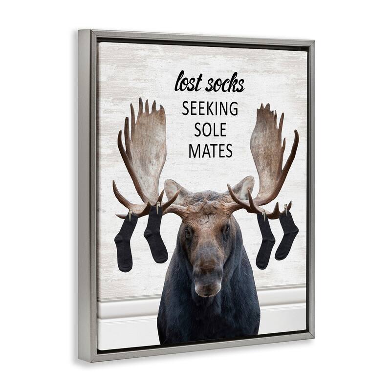 Stupell Lost Socks Seeking Sole Mates Framed Floater Canvas Wall Art Design By Lettered and Lined