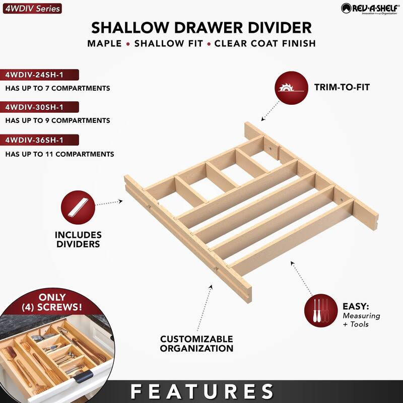 Rev-A-Shelf 4WDIV-24SH-1 Wood Classics 19-1/4" Wide Shallow Drawer