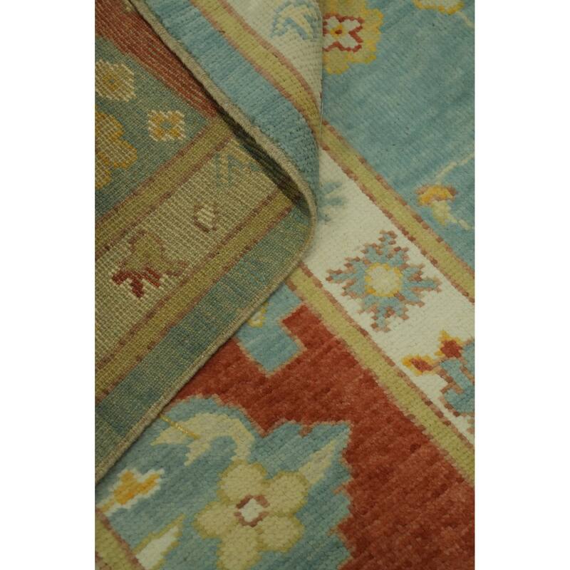 Handmade Blue Oushak Vegetable Dye Area Rug, Medallion Geometric Carpet - 9' 11'' X 8' 5''