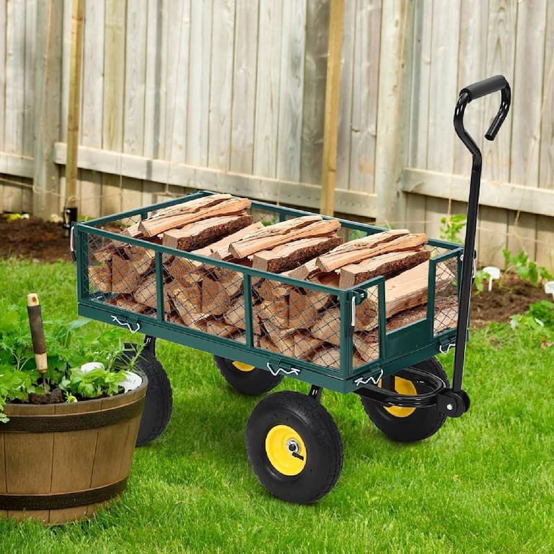 880 Lbs Capacity Garden Wagon Carts on Wheels for Lawn Garden Yard - Green