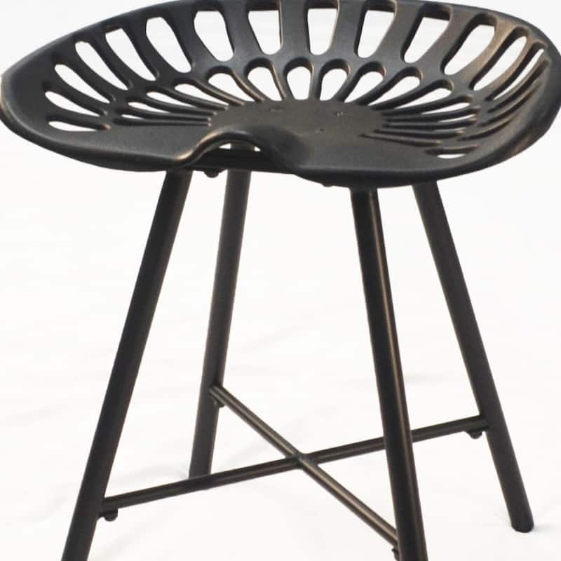 18" Vintage Iron Bucket Seat Stool with 4-Leg Base and Backless Farmhouse Accent Chair for Living Room - 17.5"H x 18"W x 14.5"D