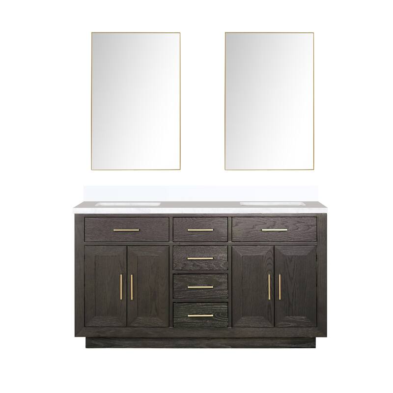 Abbey 60 in W x 22 in D Black Oak Double Bath Vanity, Cultured Marble Top, and 28 in Mirrors