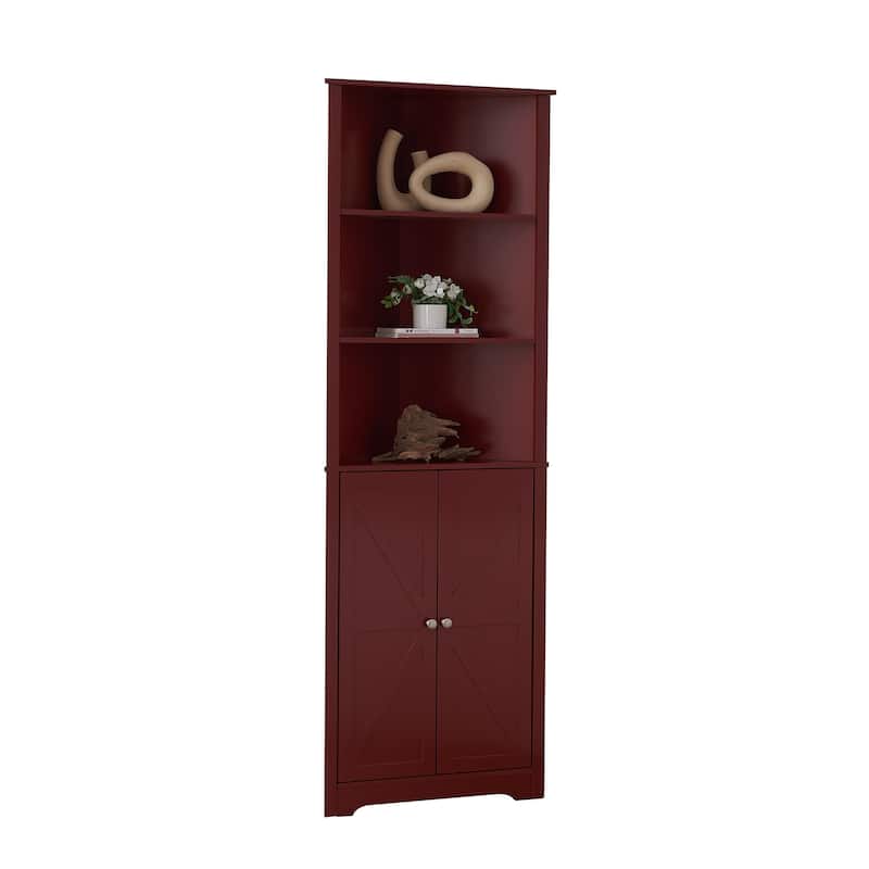 Cecilion Modern Wood Corner Storage Cabinet with 5 Shelves