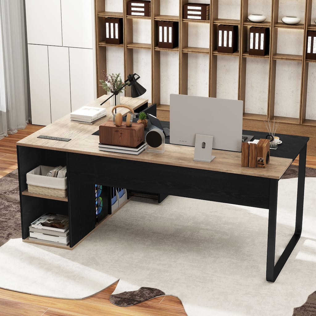 Moasis 71" L-shaped Executive Desk with 3 Drawers Computer Desk for Home and Office