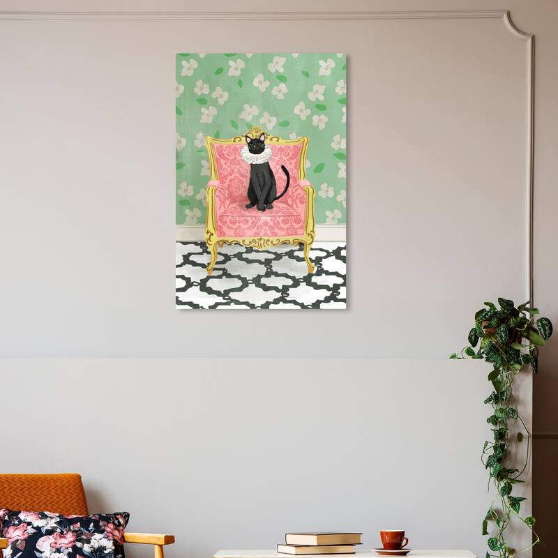 Wynwood Studio Canvas Animals Purring Queen Green and Pastel Green Modern & Contemporary Wall Art Canvas Print - Green, Pink - 30 x 20