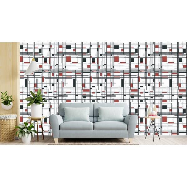 Red and Black Removable Wallpaper Modern Geometrical 24'' inch x 10