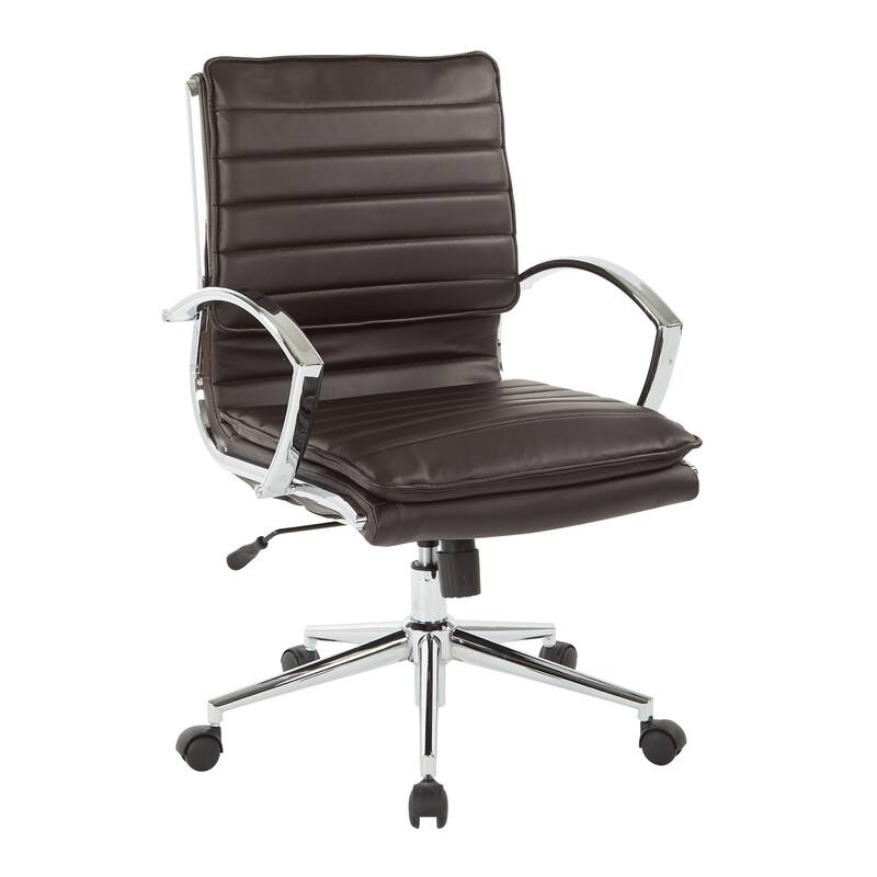 Faux Leather Chair/ Chrome Base Mid-back Professional Managers Chair w/ Removable Sleeves - Brown/Silver