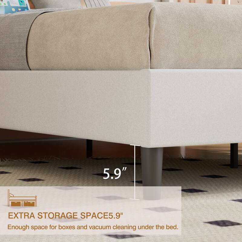 VECELO Bed Frame with Upholstered Wingback Headboard,Platform Bedframe with Charging Station & Side Pockets