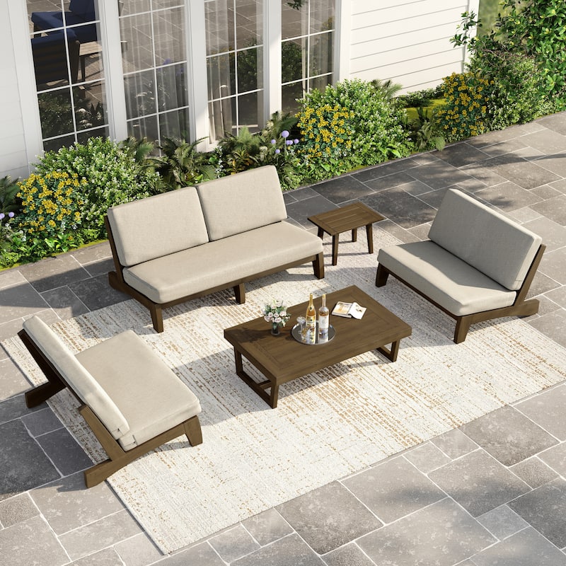 Casual Teak Sofa Loveaseat Outdoor Patio Conversation Set