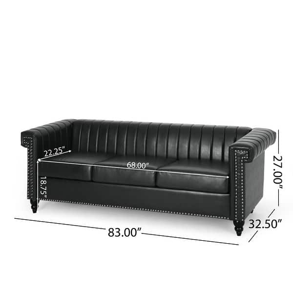 dimension image slide 1 of 4, Drury Channel Stitch Faux Leather Sofa with Nailhead Trim by Christopher Knight Home - 83.00" L x 32.50" W x 27.00" H