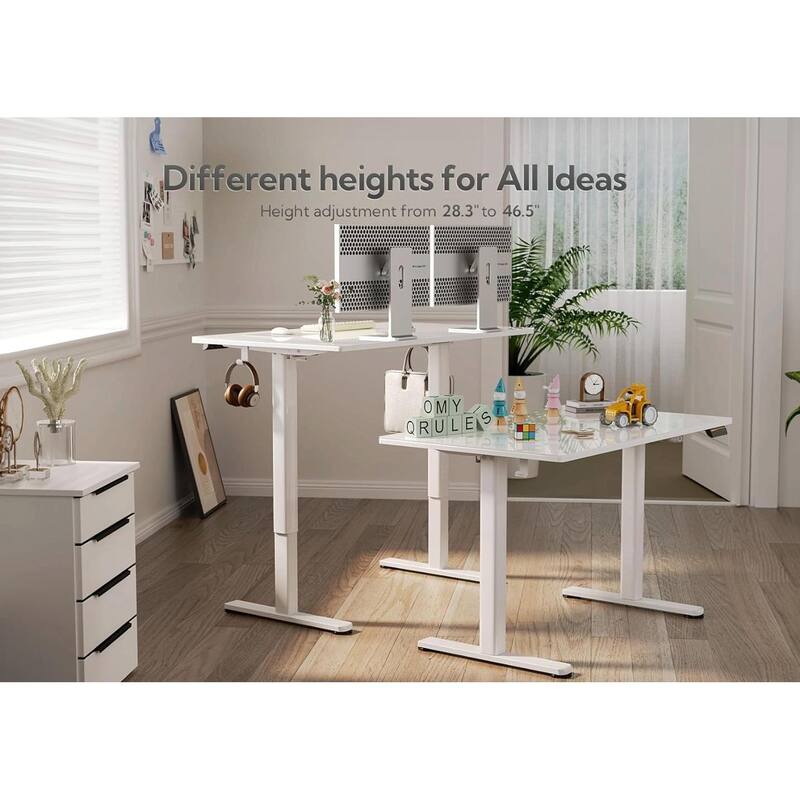 Electric Height Adjustable Desk with Tempered Glass Top, Steel Frame