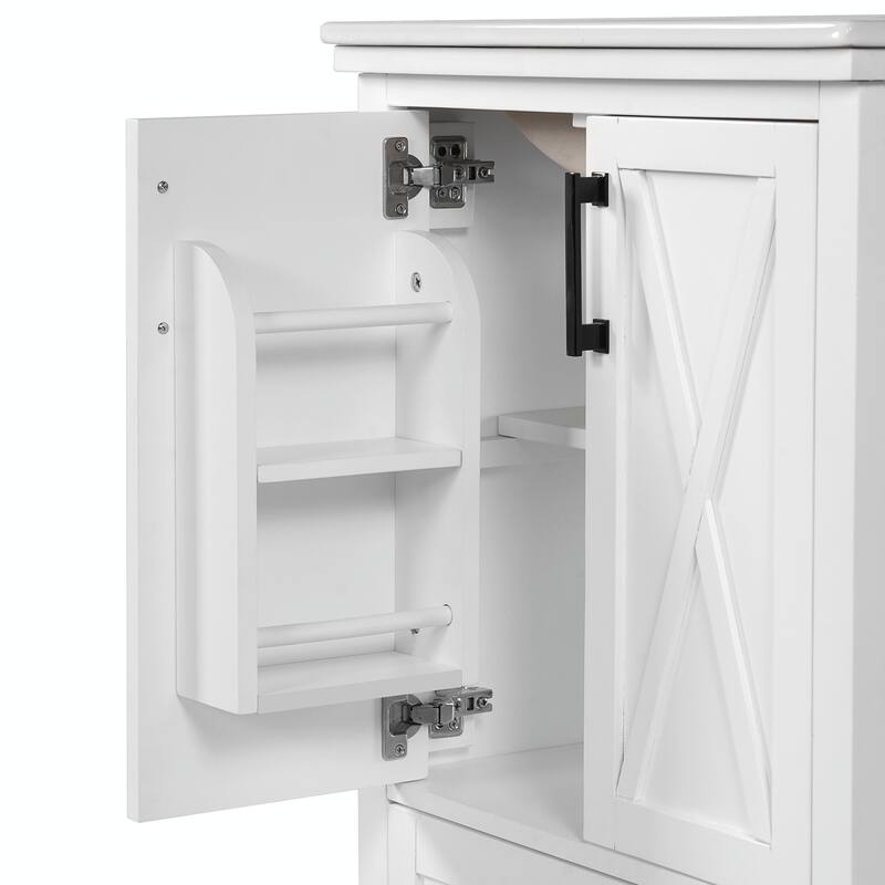 30" Bathroom Vanity - Solid Wood Frame, Single Sink, 2 Soft-Close Doors, Divided Drawer & Dual Storage Shelves