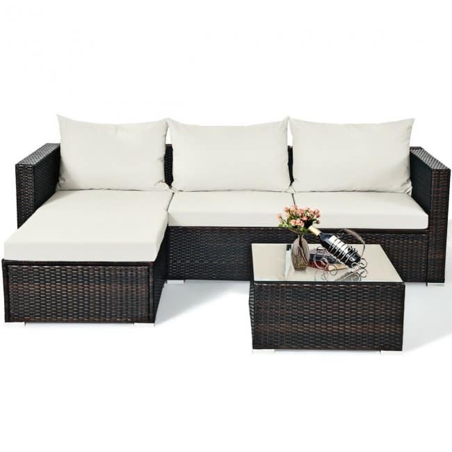 5Pcs Patio Rattan Furniture Set with Coffee Table - 29" x 29" x 23.5" (L x W x H)