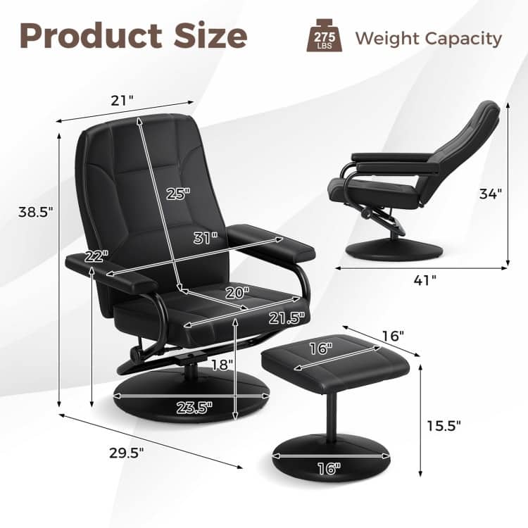 Swivel Lounge Chair Recliner with Ottoman-Black