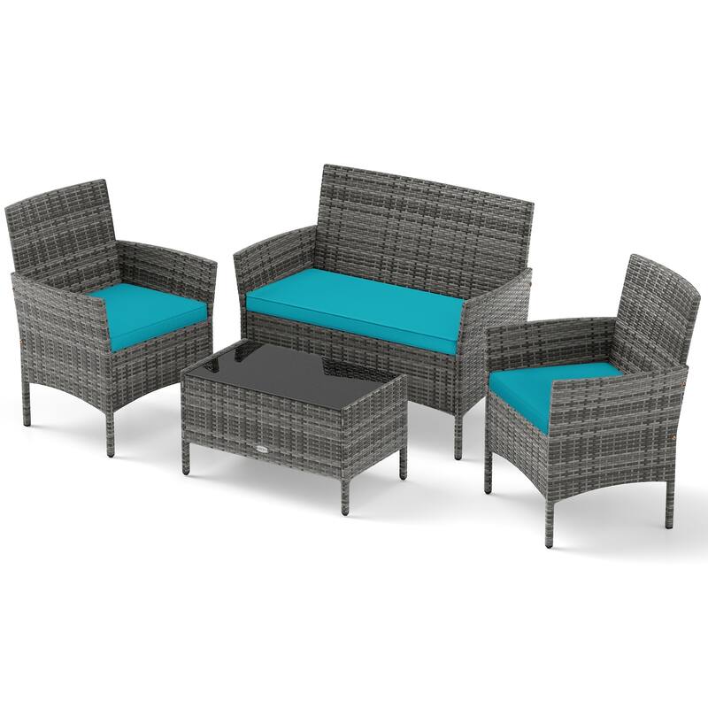 Gymax Set Of 4 Patio Furniture Set w/Washable Cushions & Tempered