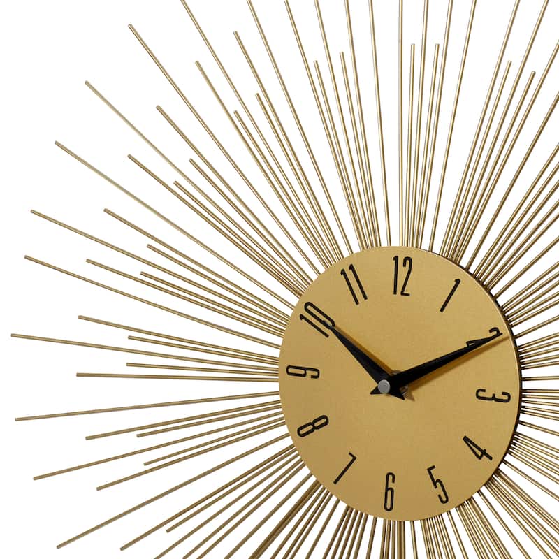 Metal Starburst Wall Clock with Black Accents - Gold - Roche River Decor - 1"W x 19"L x 19"H