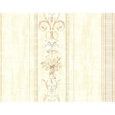 Seabrook Designs Birds & Bows Stripe Unpasted Wallpaper