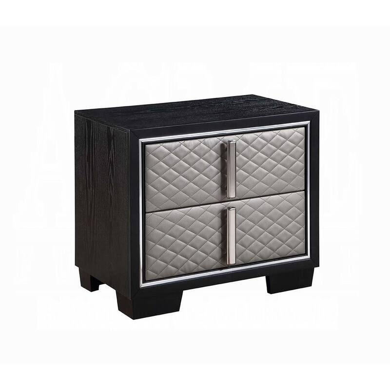 Silver and Black 2-Drawer Nightstand with Chrome Accents - Black+Silver