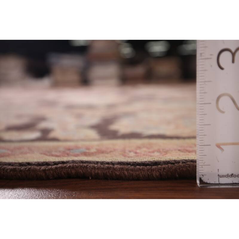 All-Over Brown Floral Kashan Turkish Area Rug Machine Made Carpet - 6'5" x 9'9"