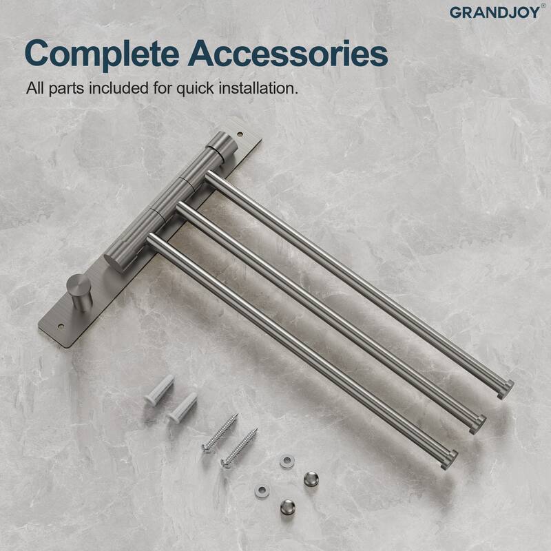 GRANDJOY Wall-Mounted Stainless Steel Swivel Towel Bar with 3 Rotatable Arms