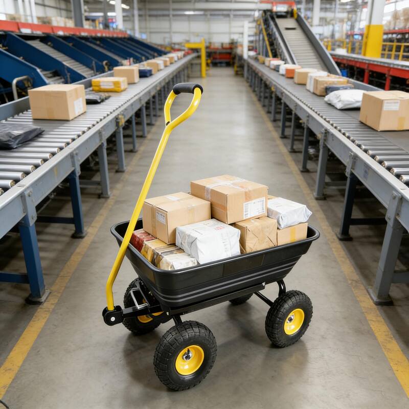 Folding Poly Garden Dump Truck - 300lb/55L Capacity, 10" Tires & Steel Frame, Black