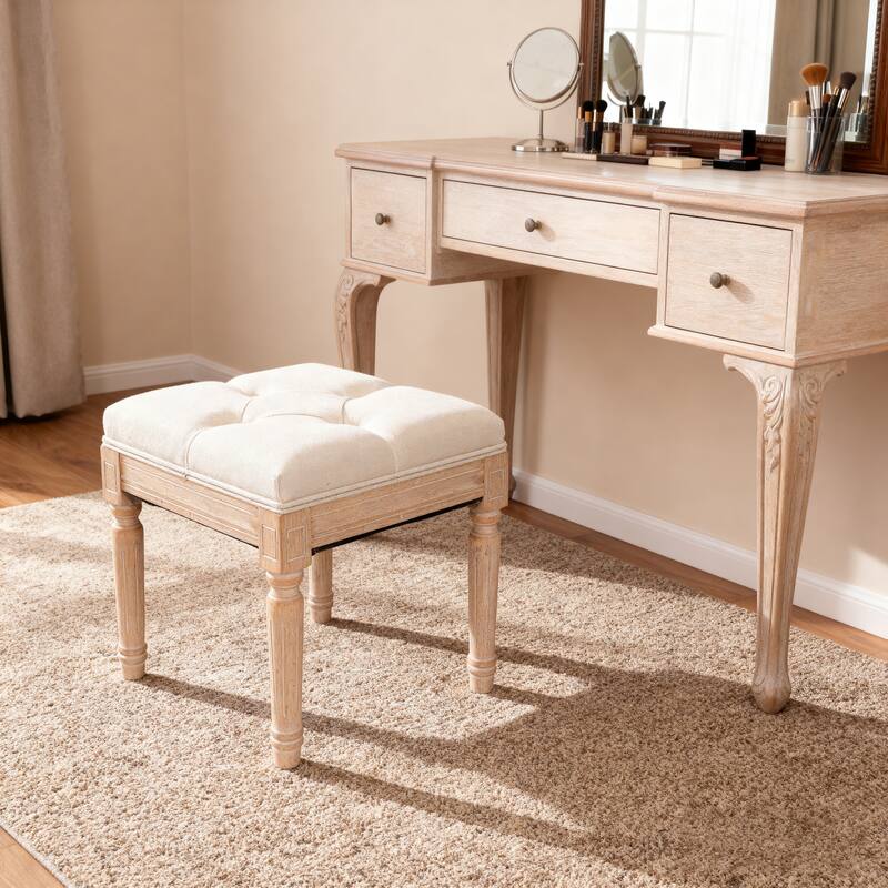 Small Padded Bench, Square Upholstered Rustic Ottoman Bench, Vanity Stools for Bedroom