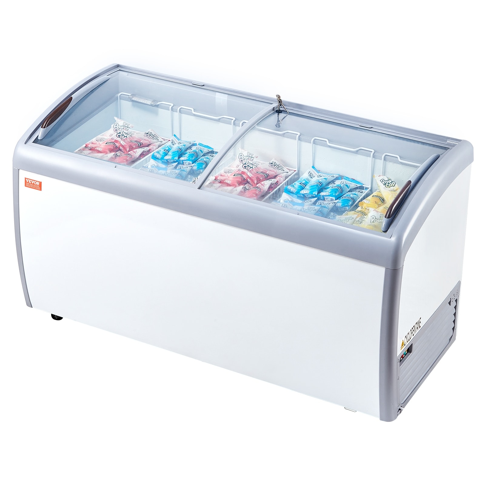 VEVOR Commercial Ice Cream Display Case Mobile Glass Top Deep Freezer