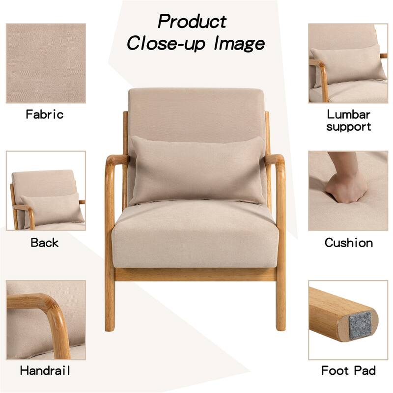 Leisure Chair with Solid Wood Armrest and Feet