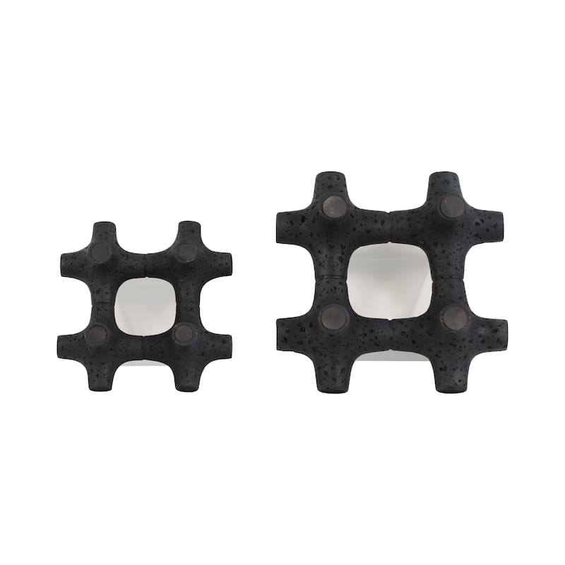 Sagebrook Home 6/8" Barwa Black Resin Objects With Crystal Cubes, Decorative Accessory Accents, Set of 2 - 8" x 8" x 6"