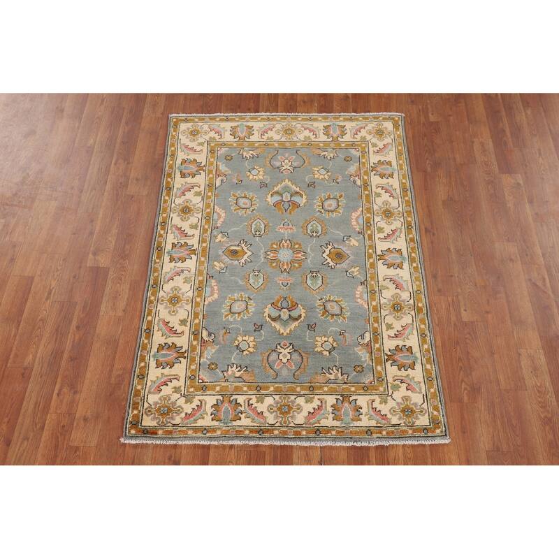 Gray Floral Oushak Accent Rug Handmade Wool Carpet - 3'4" x 4'9"