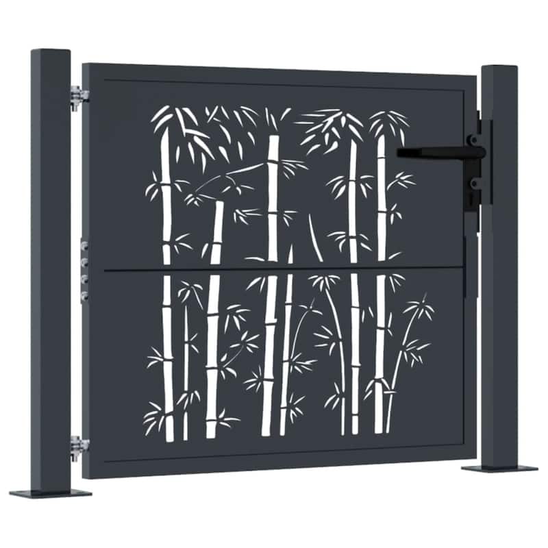 vidaXL Garden Gate Anthracite Steel Bamboo Design
