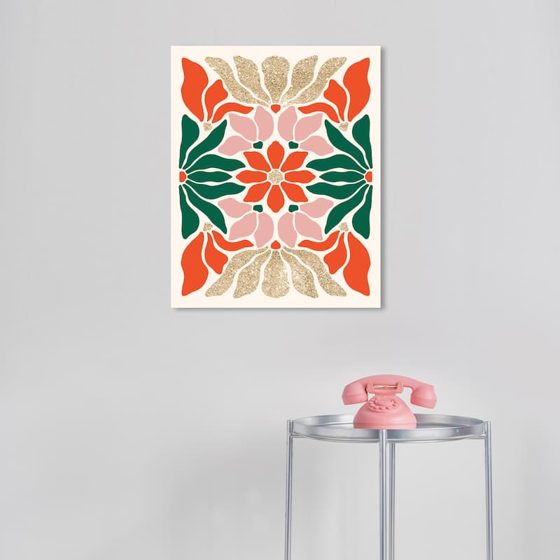 Wynwood Studio Canvas Floral and Botanical Glitter Poinsettias Gold Glam Wall Art Canvas Print - 16 x 20