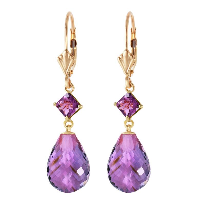 14K Solid Gold Leverback Elegant Gemstone Earrings Amethyst Jewelry