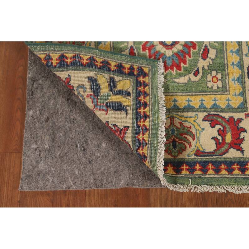 Green Floral Kazak Runner Rug Hand-Knotted Wool Carpet - 2'8" x 9'7"