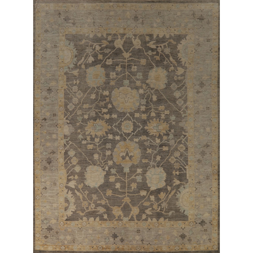Hand Knotted Oriental 100% Wool Carpet Transitional All-Over Greys & Charcoal Oushak Area Rug - 12' 1'' X 9' 7''