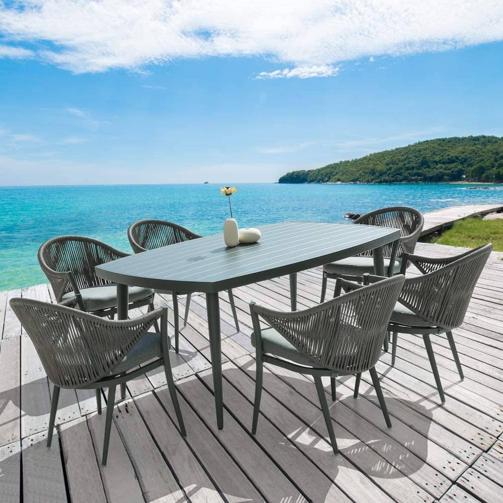 Outdoor Patio 7-Piece Dining Set with Seat and Cushions