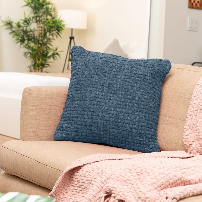 Fabstyles Chenille Basketweave Polyfill Cushion - 18x18 - Navy - Single