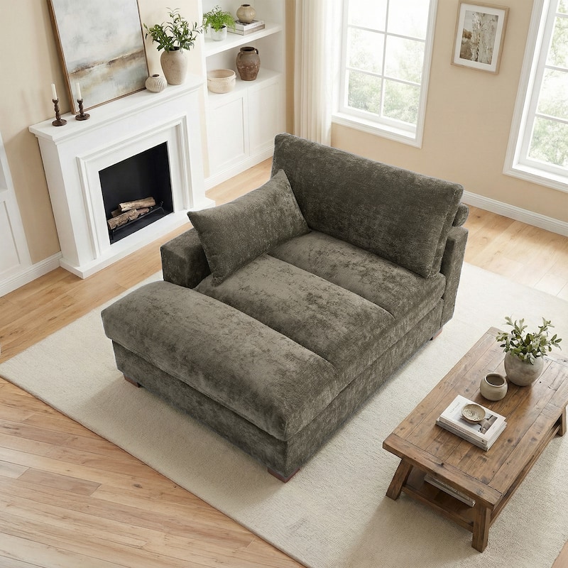 42"W Chenille Upholstered Chaise Lounge