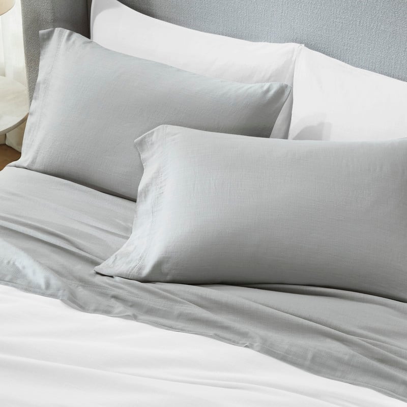 Superior Chloe 100% Cotton Percale Linen Texture Pillowcases, Set of 2 - Silver - Standard