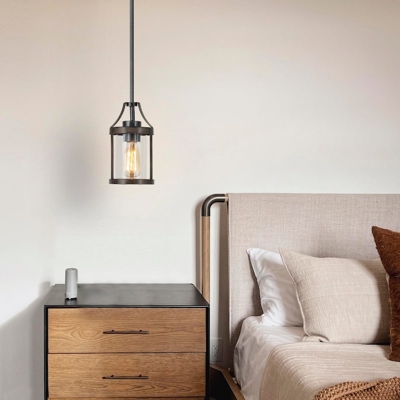 Modern Farmhouse 1-Light Pendant Light with Glass Shade for Dining Room - W6"xH10"