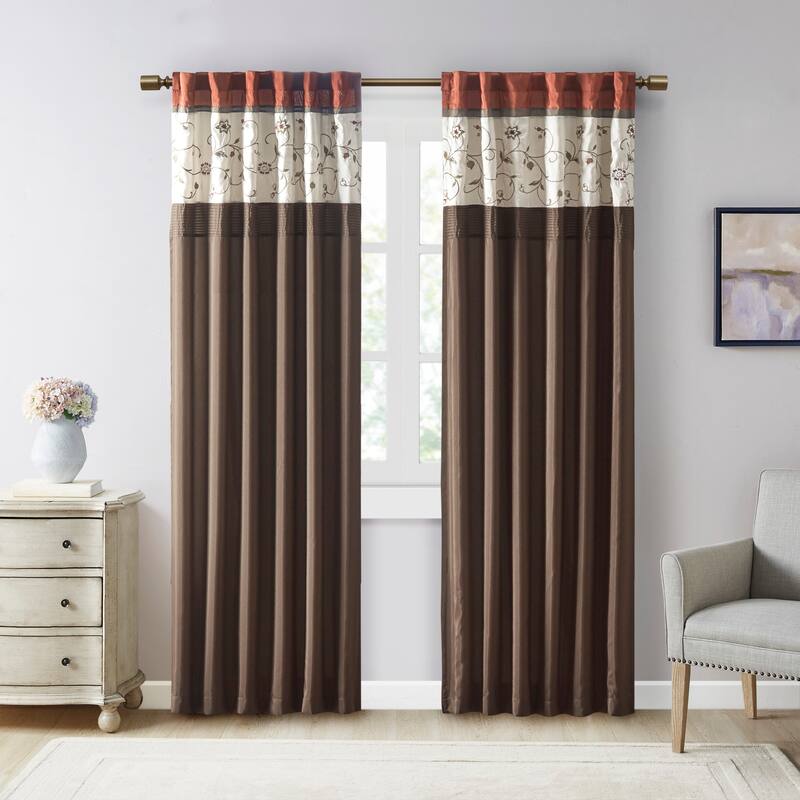 Madison Park Belle Embroidered Window Curtain Panel - Spice